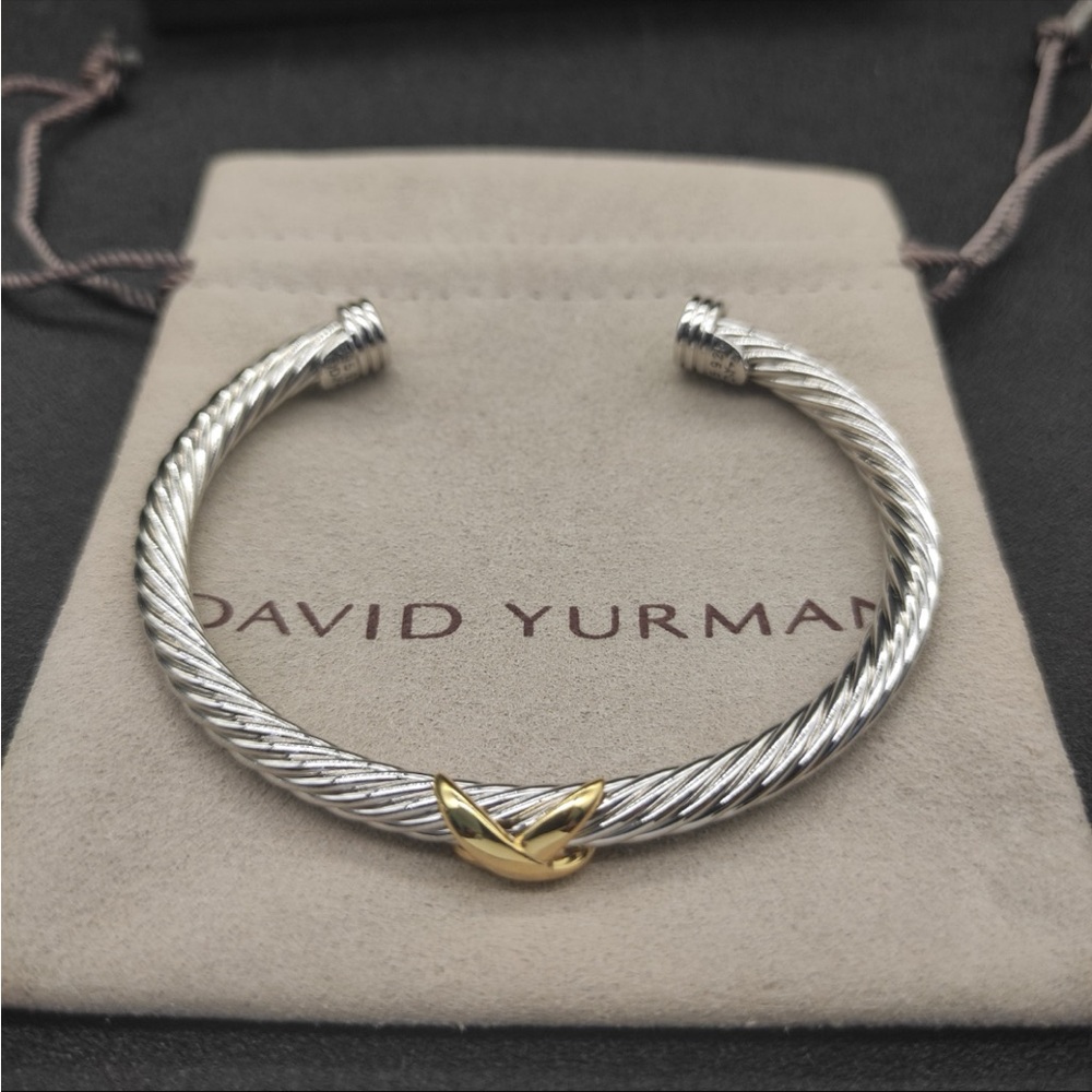 David Yurman Silver Cable Bracelet with Gold Accent 5mm